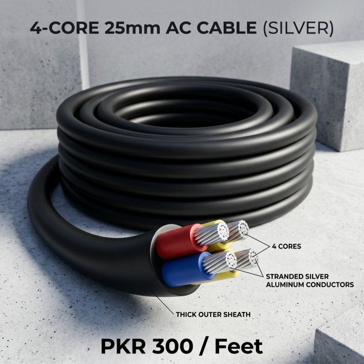 Silver 25mm 4 Core AC Cable (Per ft)