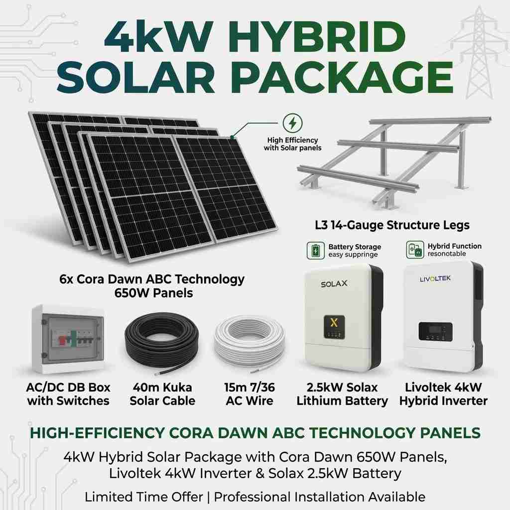 3.9kW Solar Package with Livoltek 4kW Hybrid Inverter & Solax Lithium Battery