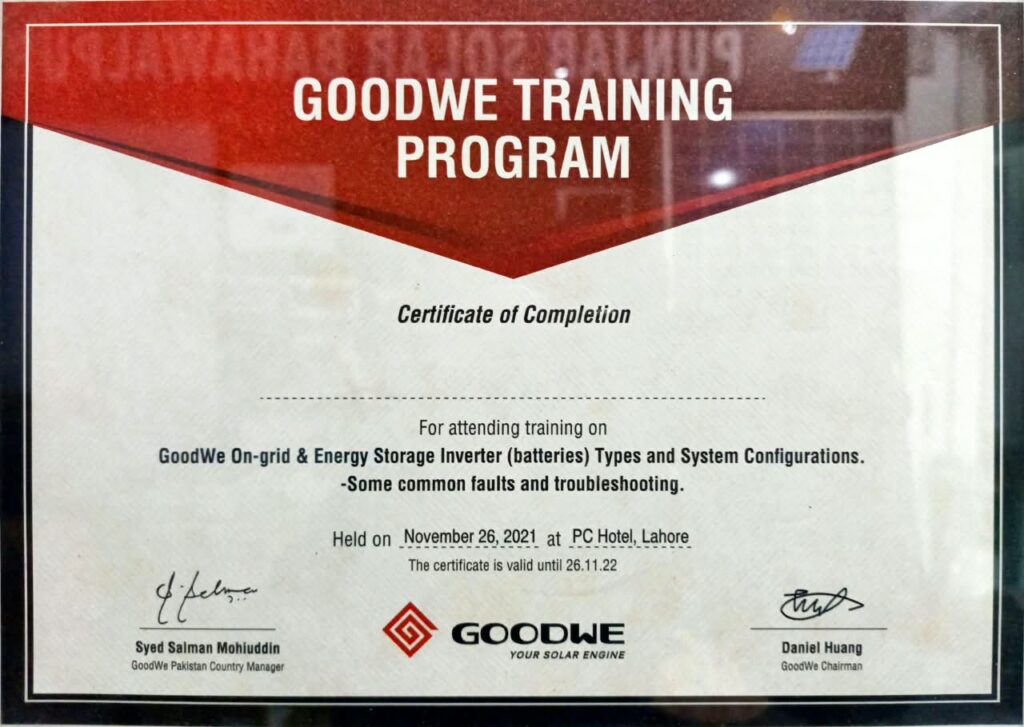 GoodWe On-Grid & Energy Storage Training Certificate