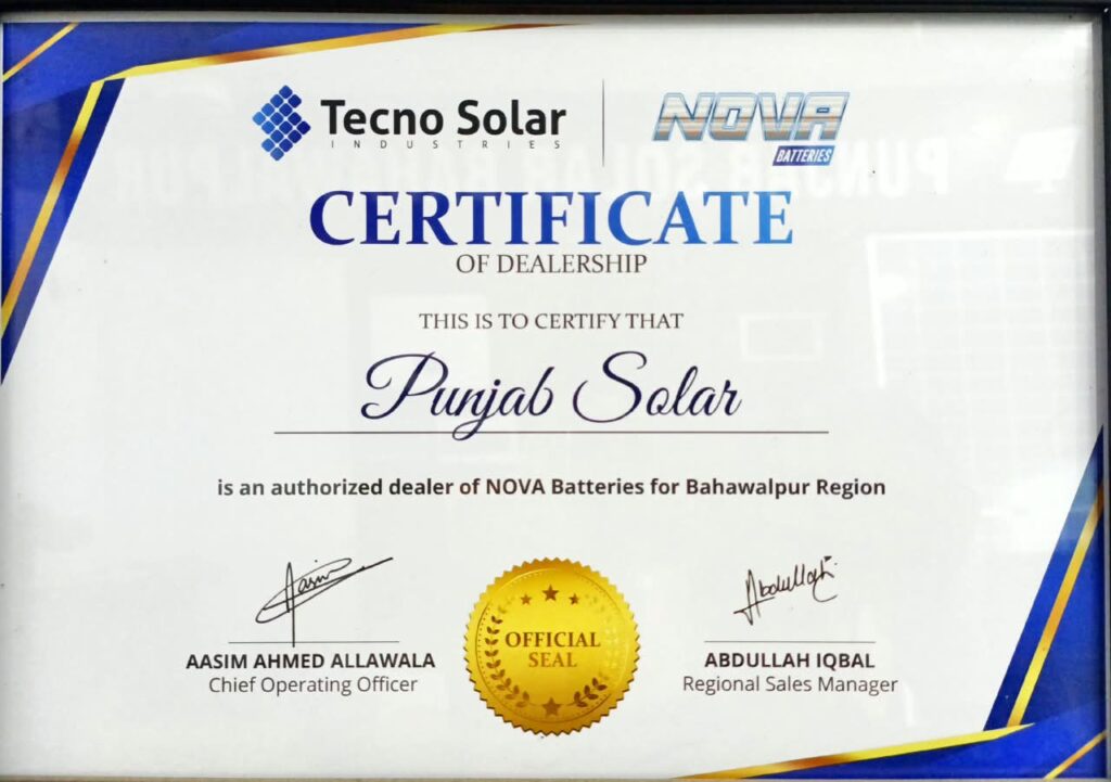 Certificate of Dealership – NOVA Batteries