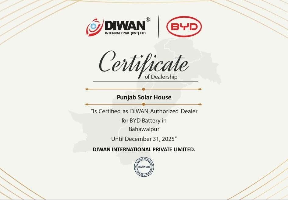 Certificate of Dealership – DIWAN & BYD