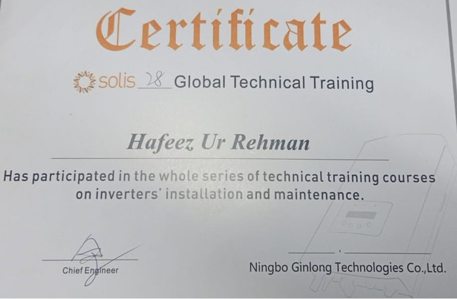 Solis ’28 Global Technical Training’ Certificate