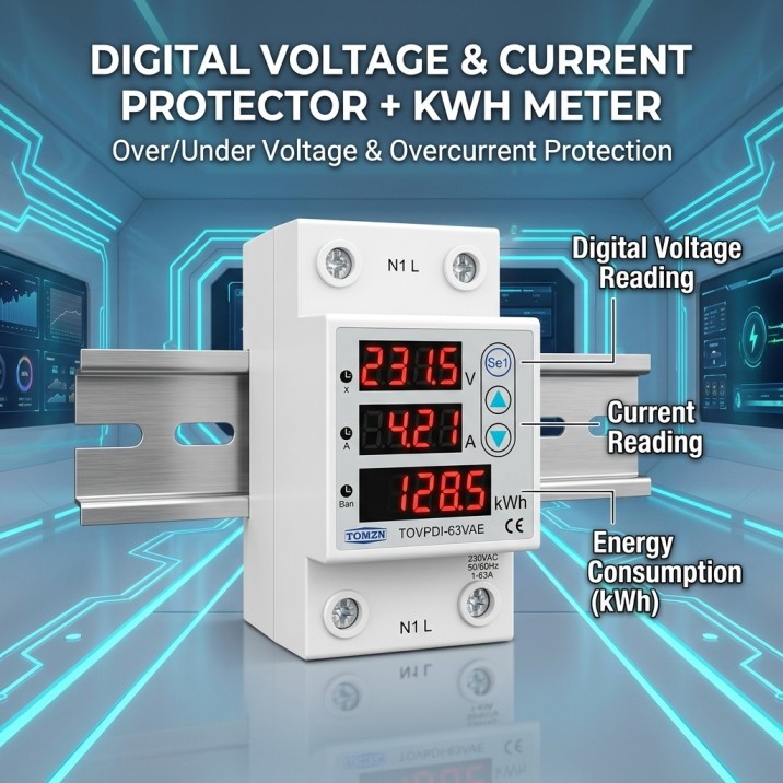 TOMZN 63A Adjustable Protection Device with Built-In kWh Meter (TOVPD1-63VAE)