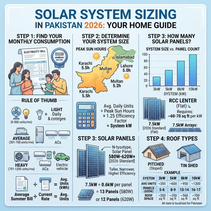 Solar System Sizing in Pakistan 2026 – How Many Solar Panels Do You Need for Your Home?