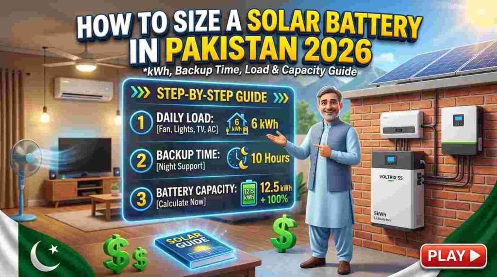 How to Size a Solar Battery in Pakistan 2026 – kWh, Backup Time, Load & Battery Capacity Guide