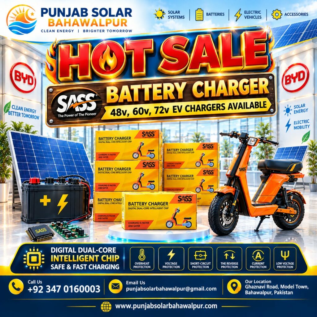 SASS Smart EV Battery Charger (48V, 60V, 72V) – Digital Dual-Core Fast Charger in Pakistan